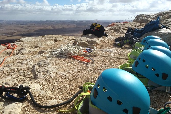 Rappelling Down the Ramon Crater Cliff - Getting Ready Above the Ramon Crater